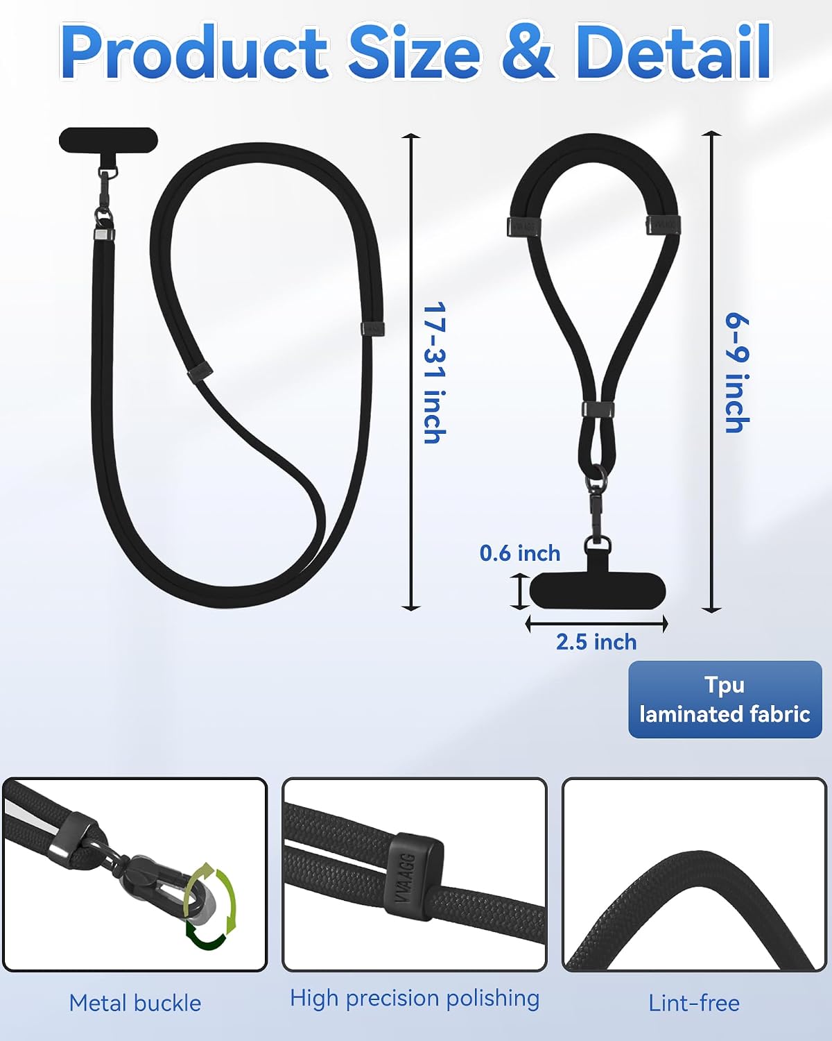 VVAAGG Cell Phone Lanyard for iPhone - Crossbody Phone Strap Black